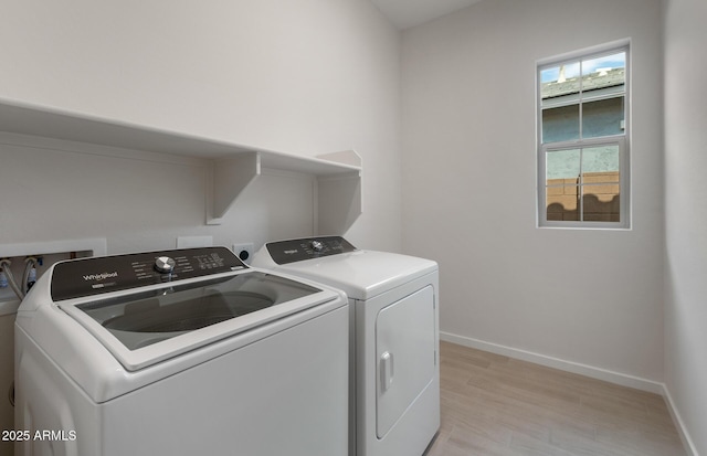 22523 E Orchard Ln, Queen Creek, AZ 85142 - laundry room with independent washer and dryer, baseboards, and light wood-style flooring