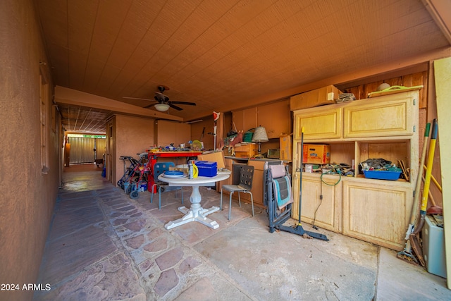 view of patio featuring ceiling fan