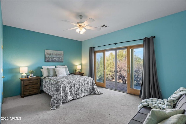28607 N 152nd St, Scottsdale, AZ 85262 - bedroom with visible vents, ceiling fan, carpet floors, and access to outside