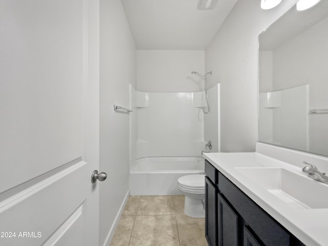 full bathroom with toilet, vanity, baseboards, shower / bathing tub combination, and tile patterned floors