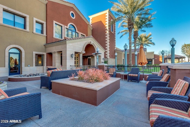 exterior space featuring an outdoor living space