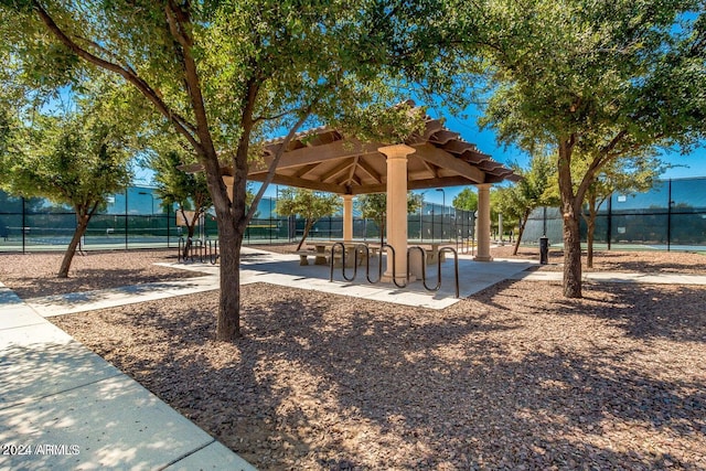 view of playground featuring a pergola