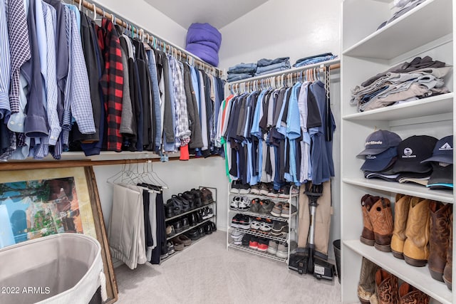 walk in closet with carpet floors