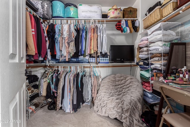 walk in closet featuring carpet