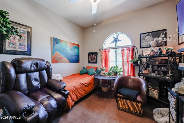 bedroom featuring ceiling fan and carpet floors