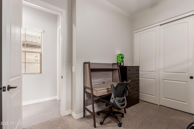 view of carpeted home office