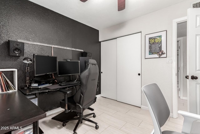 office area featuring ceiling fan