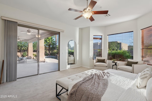 11299 E Greythorn Dr, Scottsdale, AZ 85262 - bedroom with access to outside, light carpet, and a ceiling fan