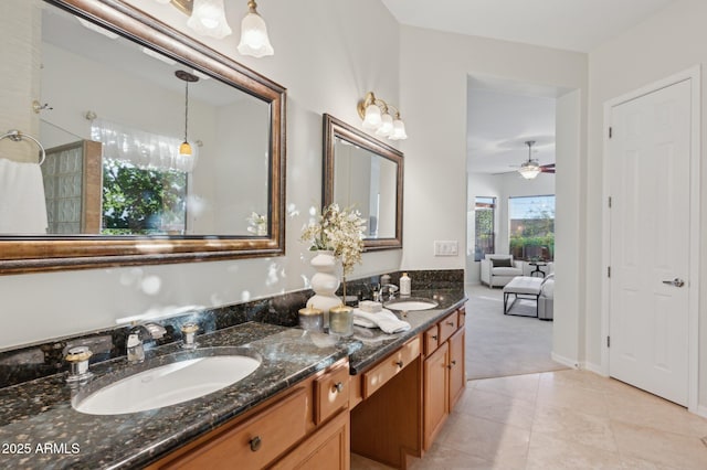 11299 E Greythorn Dr, Scottsdale, AZ 85262 - bathroom with double vanity, tile patterned floors, and ceiling fan