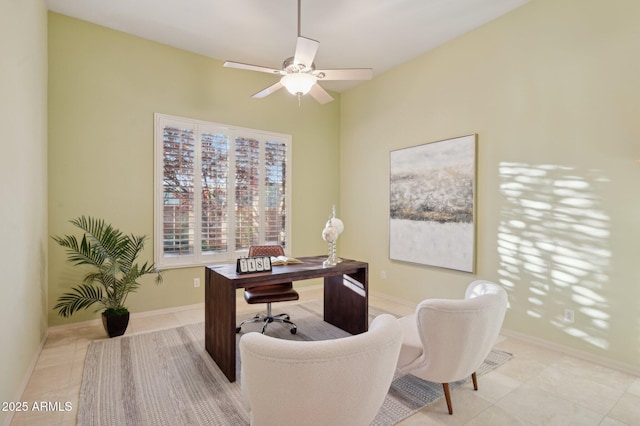 11299 E Greythorn Dr, Scottsdale, AZ 85262 - home office featuring light tile patterned flooring and ceiling fan