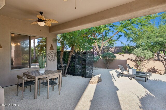 11299 E Greythorn Dr, Scottsdale, AZ 85262 - fenced backyard with a ceiling fan, a patio area, and outdoor dining space