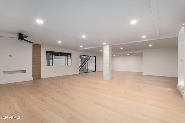 basement with light wood-type flooring