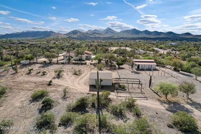 aerial view featuring a rural view and a mountain view