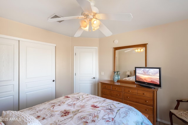 bedroom featuring a closet and a ceiling fan