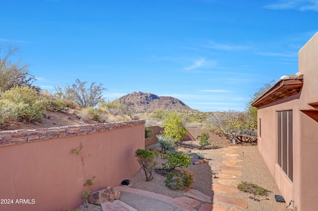 view of patio with a mountain view