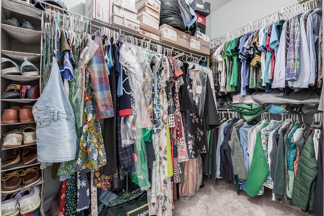 walk in closet with carpet floors