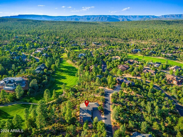 birds eye view of property featuring a mountain view