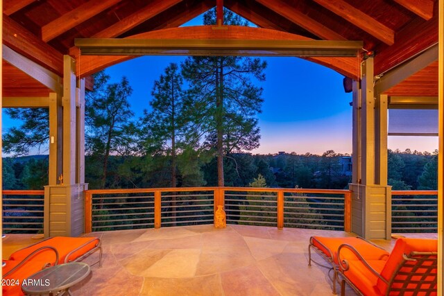 view of patio terrace at dusk