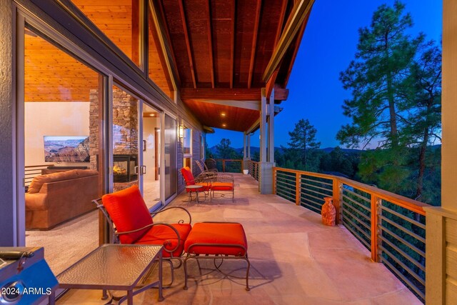 view of patio at night