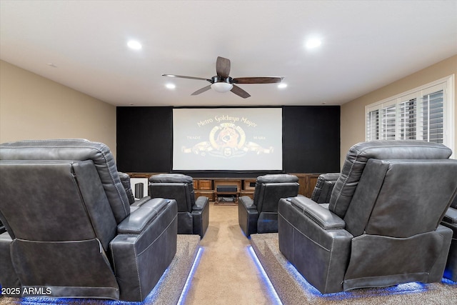 3350 S Holguin Way, Chandler, AZ 85248 - cinema with light carpet, ceiling fan, and recessed lighting