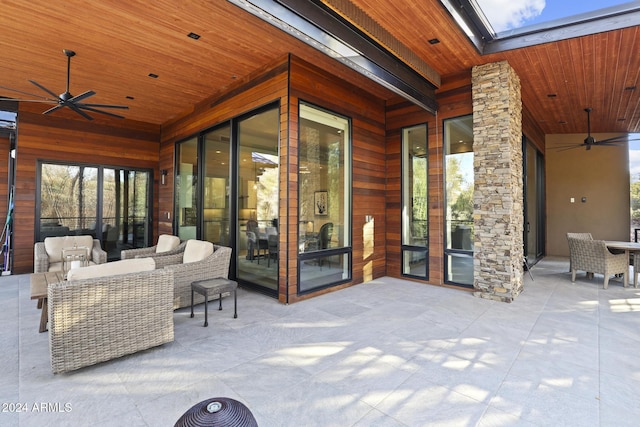 view of patio / terrace featuring ceiling fan and an outdoor hangout area