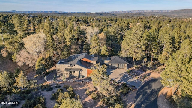 drone / aerial view featuring a mountain view