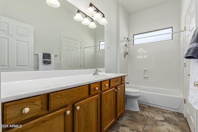 full bathroom featuring shower / tub combo, vanity, and toilet