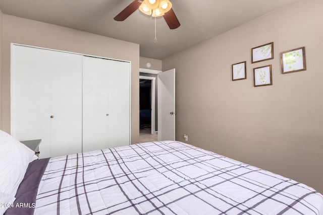 unfurnished bedroom with a closet and ceiling fan