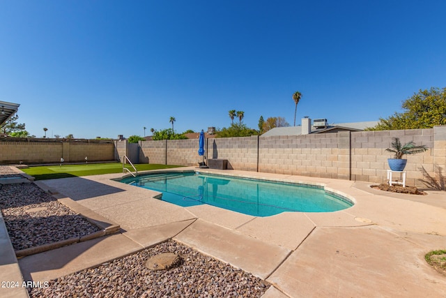 view of swimming pool with a patio