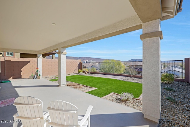 view of patio featuring a mountain view