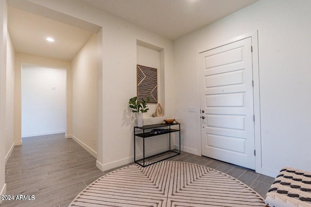 foyer with wood-type flooring