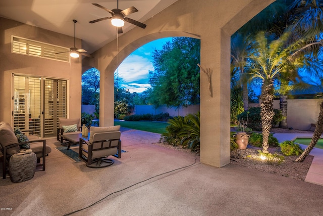 view of patio / terrace with an outdoor hangout area and a ceiling fan