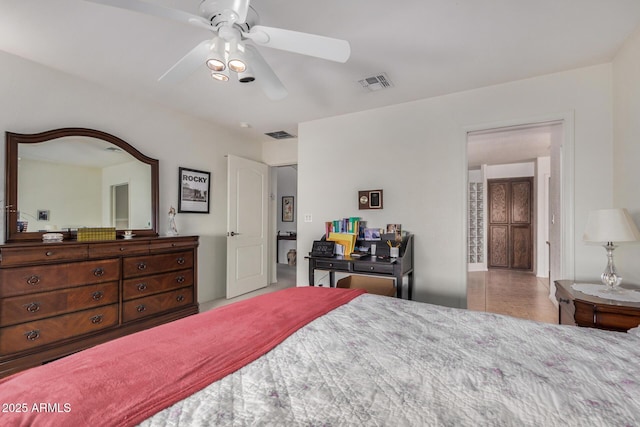 bedroom with visible vents and ceiling fan