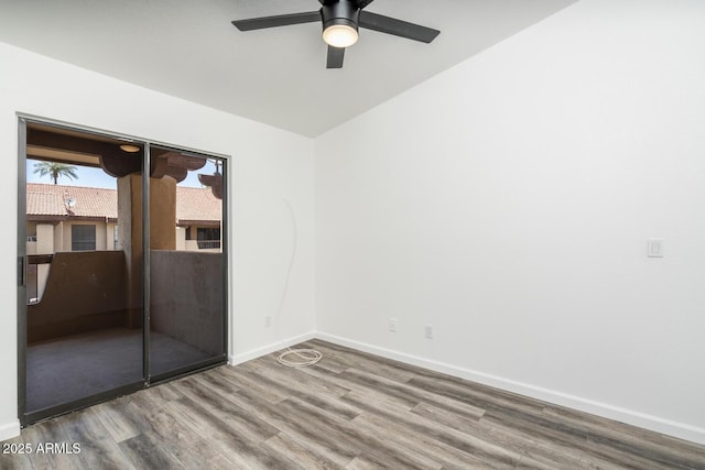1351 N Pleasant Dr Unit 2011, Chandler, AZ 85225 - unfurnished room with a ceiling fan, wood finished floors, and lofted ceiling