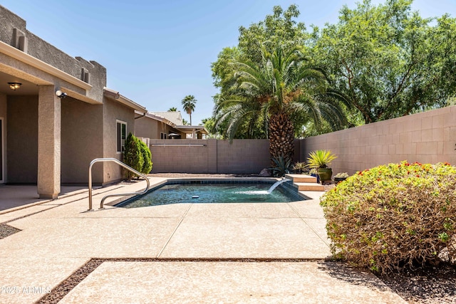 view of swimming pool with a patio, a fenced backyard, and a fenced in pool