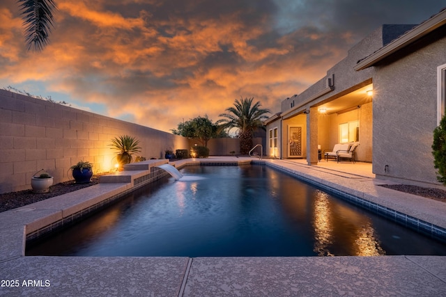 view of pool with a patio, a fenced backyard, and a fenced in pool