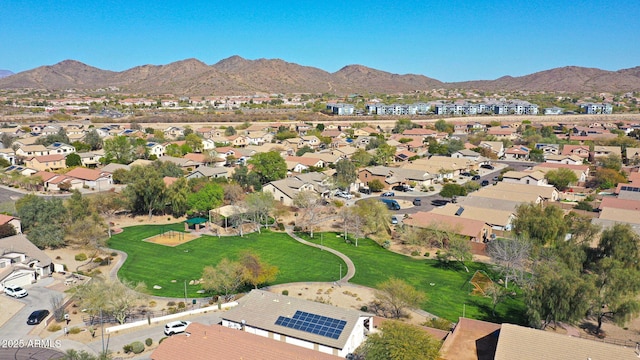 birds eye view of property featuring a residential view and a mountain view