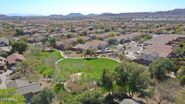 aerial view with a mountain view and a residential view