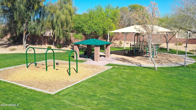 surrounding community with a yard and playground community