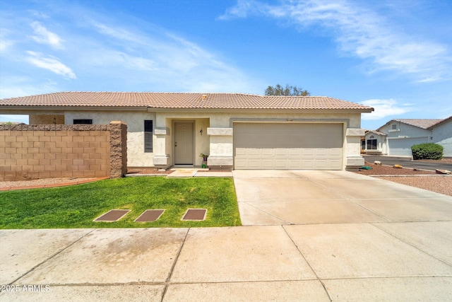 2221 E Union Hills Dr Unit 148, Phoenix, AZ 85024 - view of front of home featuring stucco siding, a tile roof, concrete driveway, and a garage