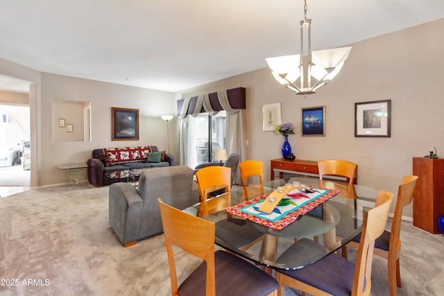 dining area with light colored carpet