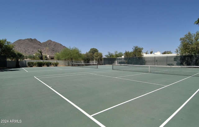 view of sport court featuring a mountain view