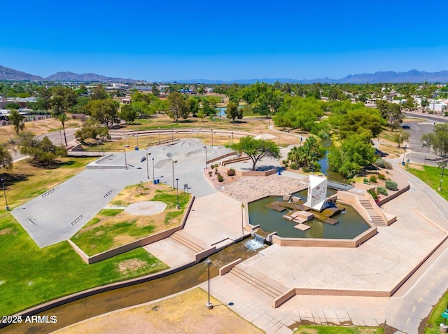 drone / aerial view featuring a mountain view