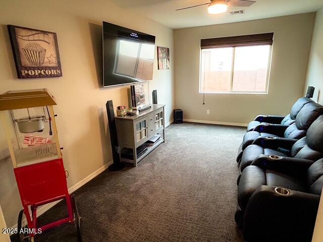 3871 E Harrison St, Gilbert, AZ 85295 - living area with ceiling fan, carpet flooring, and baseboards