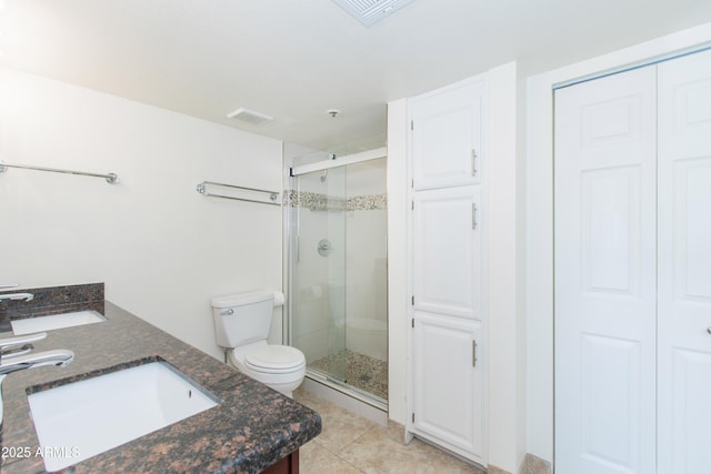 7970 E Camelback Rd Unit 604, Scottsdale, AZ 85251 - full bath with a shower stall, tile patterned floors, double vanity, toilet, and a closet