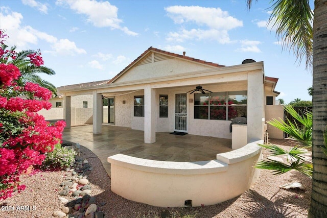 rear view of house featuring a patio and ceiling fan