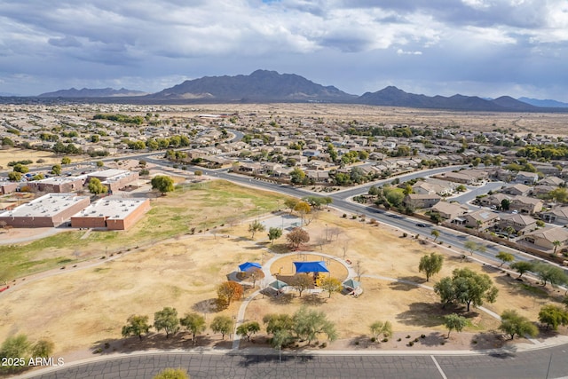 bird's eye view featuring a mountain view and a residential view