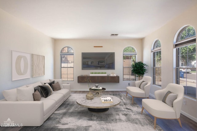 living room with wood-type flooring