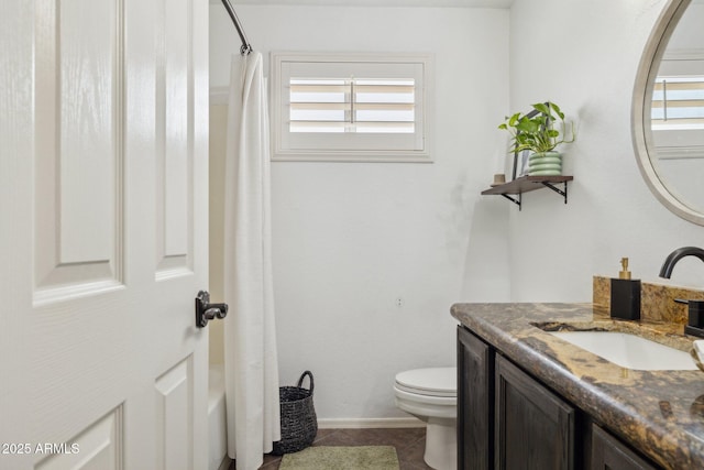 28814 N 45th St, Cave Creek, AZ 85331 - full bathroom featuring toilet, vanity, tile patterned flooring, baseboards, and shower / bath combination with curtain