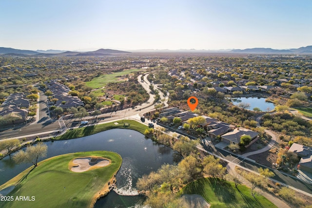 aerial view with a water and mountain view